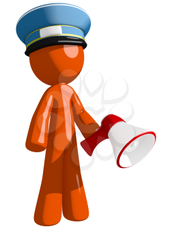 Orange Man postal mail worker  Holding Megaphone and Standing