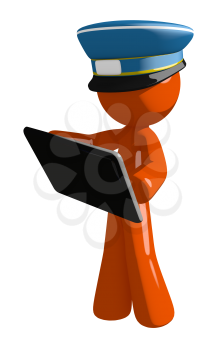 Orange Man postal mail worker  Holding Tablet or Computer Device