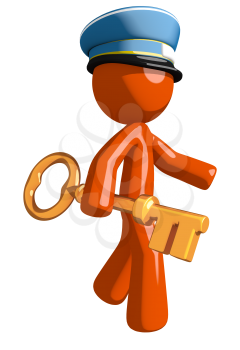 Orange Man postal mail worker  Walking with Gold Key