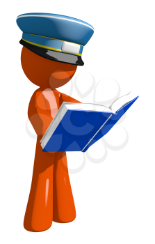 Orange Man postal mail worker  Standing Reading Book