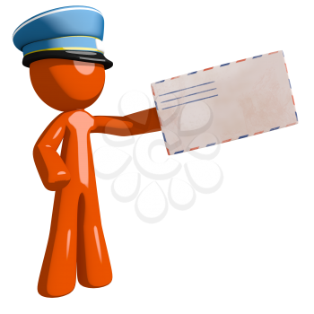 Orange Man postal mail worker  Presenting Envelope