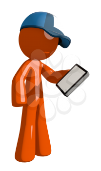 Orange Man postal mail worker  Holding PDA