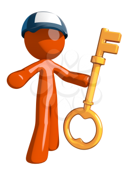 Orange Man postal mail worker  Holding Key