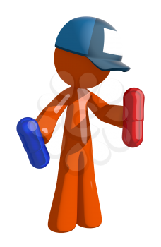 Orange Man postal mail worker  Holding Pills