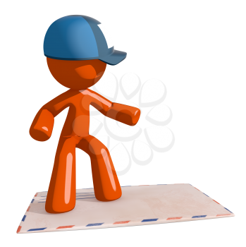 Orange Man postal mail worker  Surfing on  Envelope