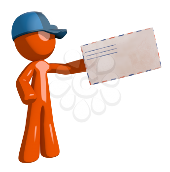 Orange Man postal mail worker  Presenting Envelope