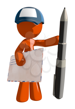 Orange Man postal mail worker  with Pen and Envelope
