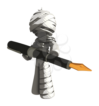 Mummy or Personal Injury Concept Holding Giant Fountain Pen