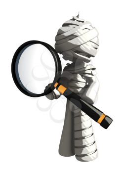 Mummy or Personal Injury Concept Posing with Magnifying Glass