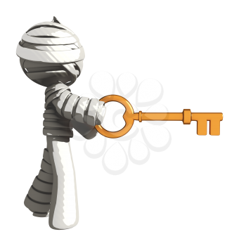 Mummy or Personal Injury Concept Opening an Invisible Lock with Large Key