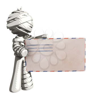 Mummy or Personal Injury Concept Holding a Large Letter or Envelope