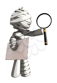 Mummy or Personal Injury Concept Holding Envelope and Magnifying Glass