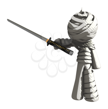 Mummy or Personal Injury Concept Triumphant with Ninja Sword