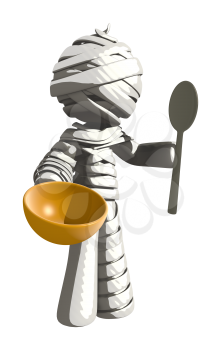 Mummy or Personal Injury Concept Holding Bowl and Spoon