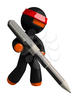 Orange Man Ninja Warrior Warrior Writing with Giant Pen