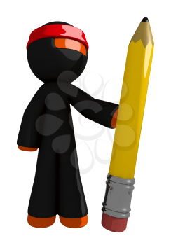 Orange Man Ninja Warrior Holding Giant Pencil