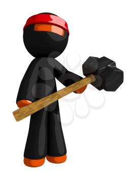 Orange Man Ninja Warrior Warrior Holding Giant Sledge Hammer