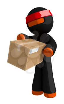 Orange Man Ninja Warrior Delivering Box