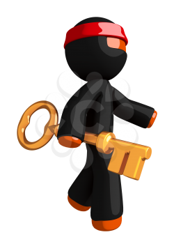 Orange Man Ninja Warrior with Large Gold Key