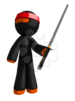 Orange Man Ninja Warrior posing with Katana or Sword