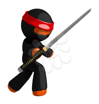 Orange Man Ninja Warrior Sword Defence Stance