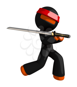 Orange Man Ninja Warrior Elegant Sword Pose