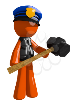 Orange Man police officer  Man Holding Giant Sledge Hammer