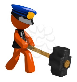 Orange Man police officer  Hitting with Sledge Hammer
