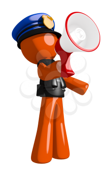 Orange Man police officer  Speaking in Megaphone  or Bullhorn