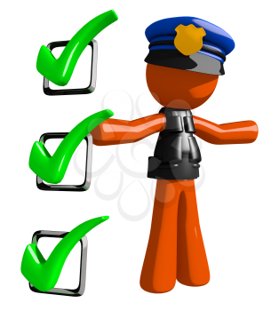Orange Man police officer  Presenting Green Checkmark List