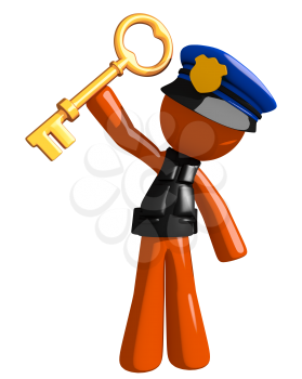 Orange Man police officer  Holding Up Key to Success