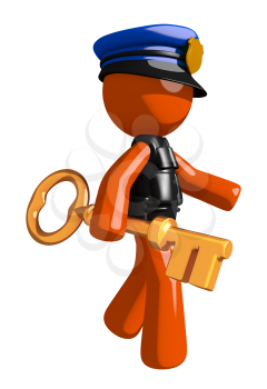 Orange Man police officer  Walking with Gold Key