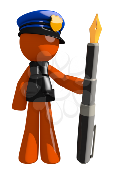 Orange Man police officer  Holding Fountain Pen