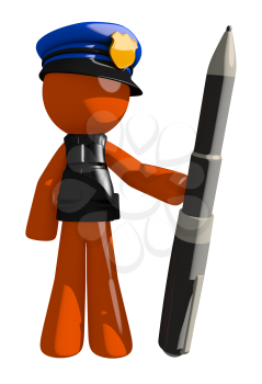 Orange Man police officer  Holding Giant Pen