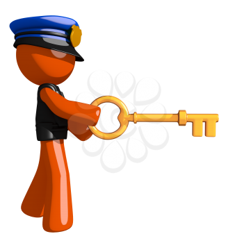 Orange Man police officer  Inserting Key