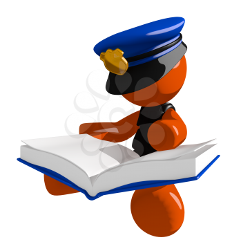 Orange Man police officer  Sitting Reading Big Book