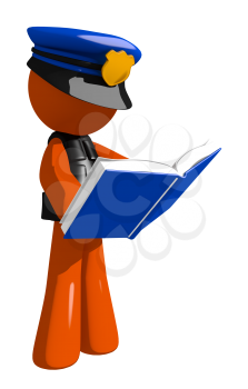 Orange Man police officer  Standing Reading Book