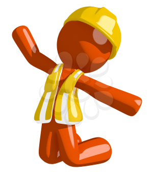 Orange Man Construction Worker  Jumping or Kneeling