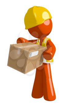 Orange Man Construction Worker  Box Delivery