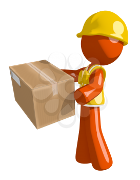 Orange Man Construction Worker  Delivering a Package