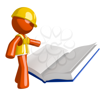 Orange Man Construction Worker  Reading Open Book