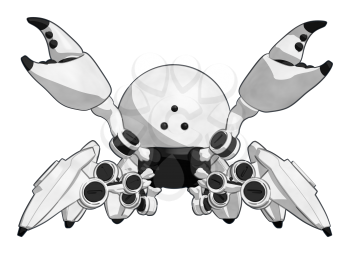 Robotics Mascot Crab standing in defense pose with claws in the air looking at the viewer or camera.