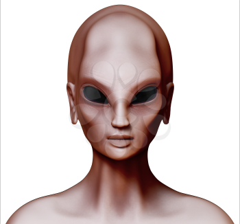 Hybrid alien woman facing forward isolated on white
