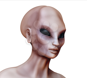 Hybrid alien woman side view on white
