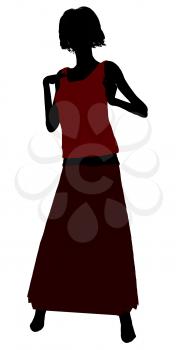 Royalty Free Clipart Image of a Woman in a Long Skirt With a Boa