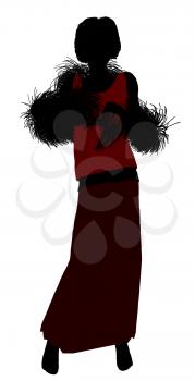 Royalty Free Clipart Image of a Woman in a Long Skirt and Feather Boa