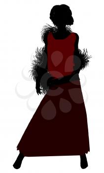 Royalty Free Clipart Image of a Woman With a Long Skirt and Boa