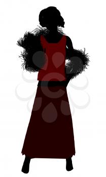 Royalty Free Clipart Image of a Woman in a Long Skirt With a Boa