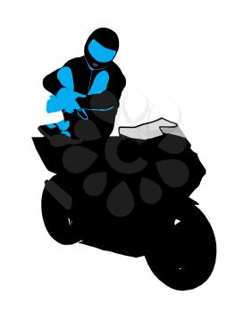 Royalty Free Clipart Image of a Motorcyclist and Bike