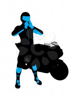 Royalty Free Clipart Image of a Motorcyclist and a Bike